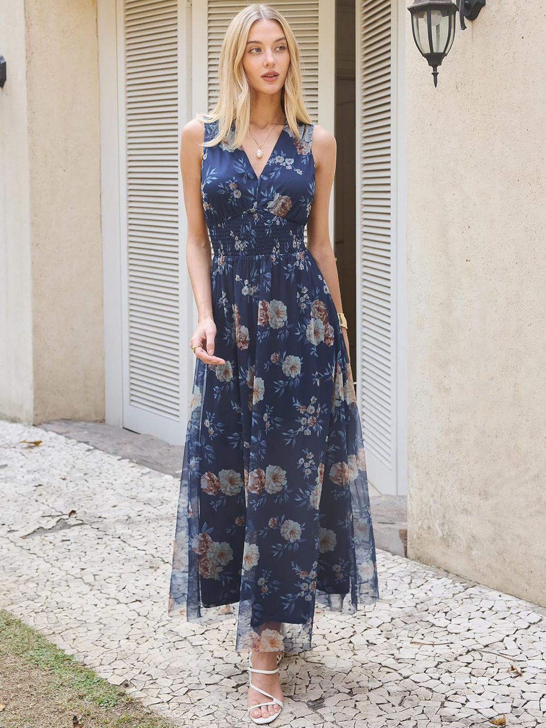 ANRABESS Women's Floral V-Neck A-Line Maxi Dress