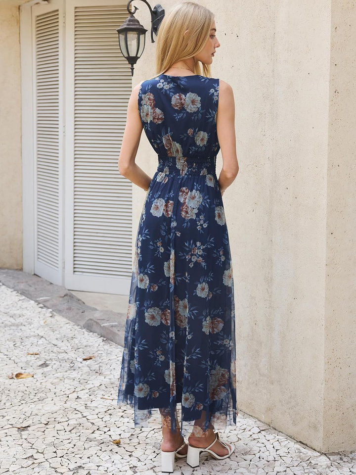 ANRABESS Women's Floral V-Neck A-Line Maxi Dress
