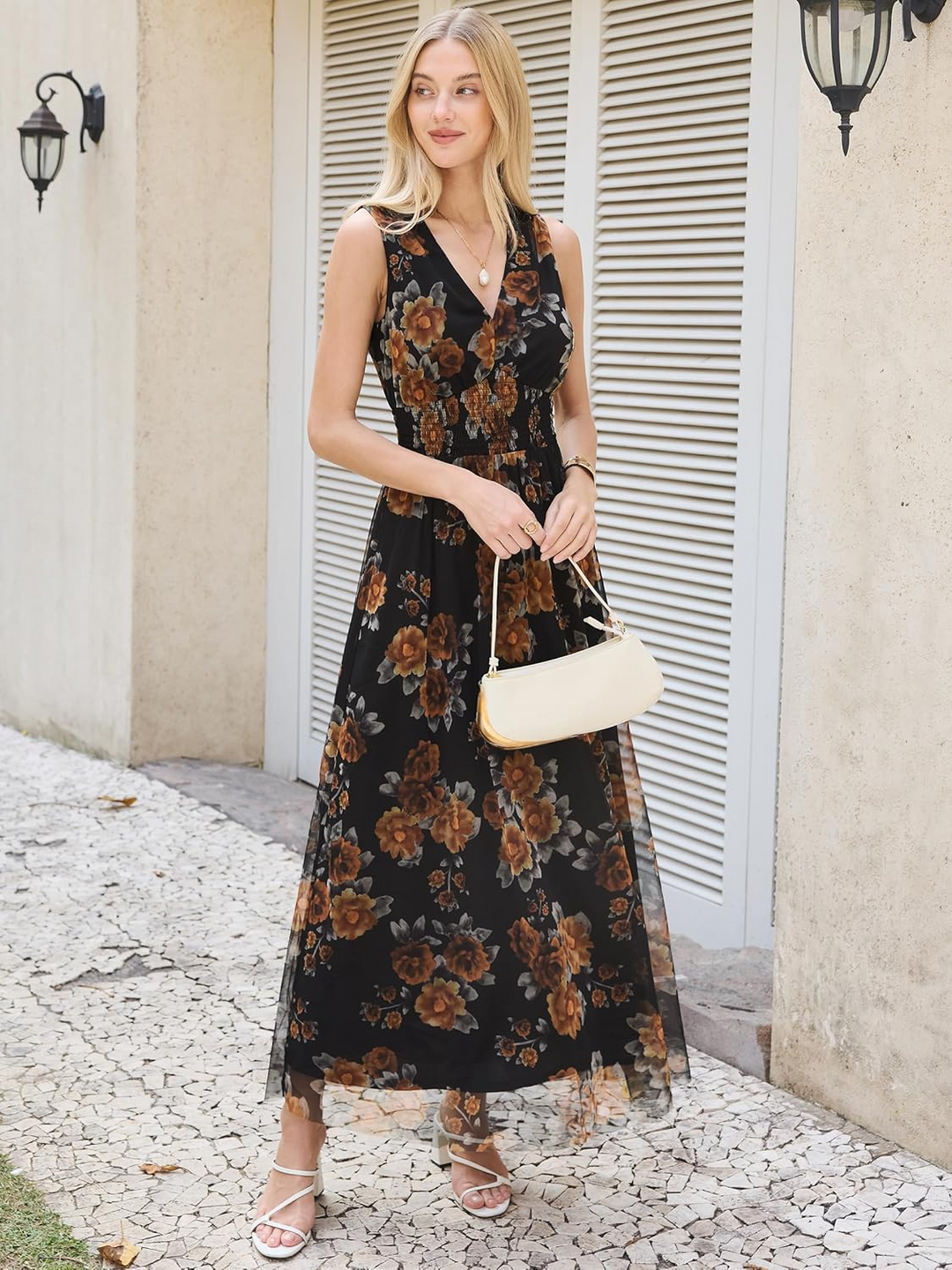 ANRABESS Women's Floral V-Neck A-Line Maxi Dress