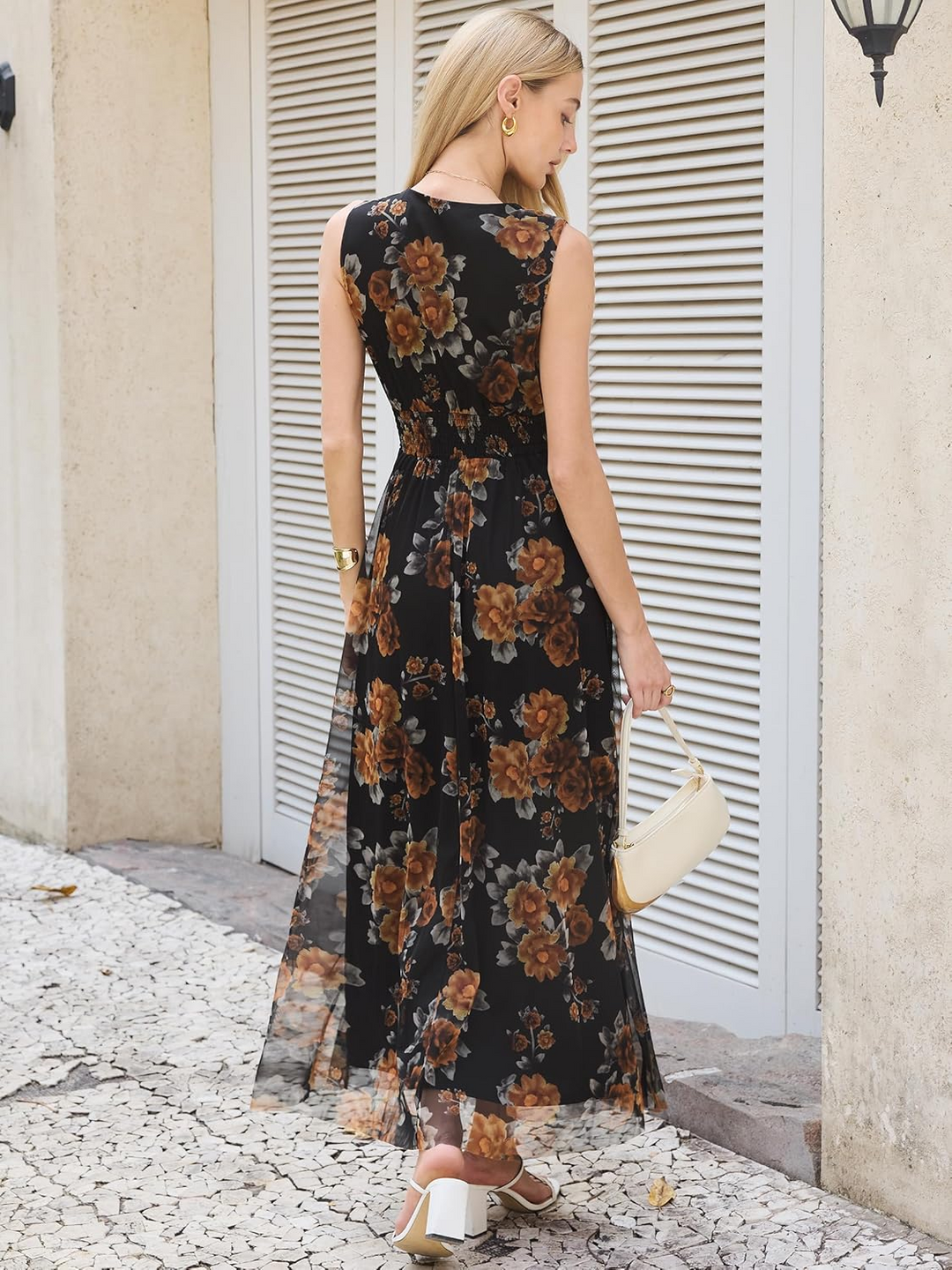 ANRABESS Women's Floral V-Neck A-Line Maxi Dress