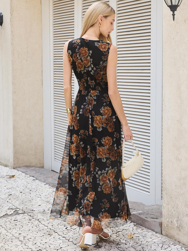 ANRABESS Women's Floral V-Neck A-Line Maxi Dress