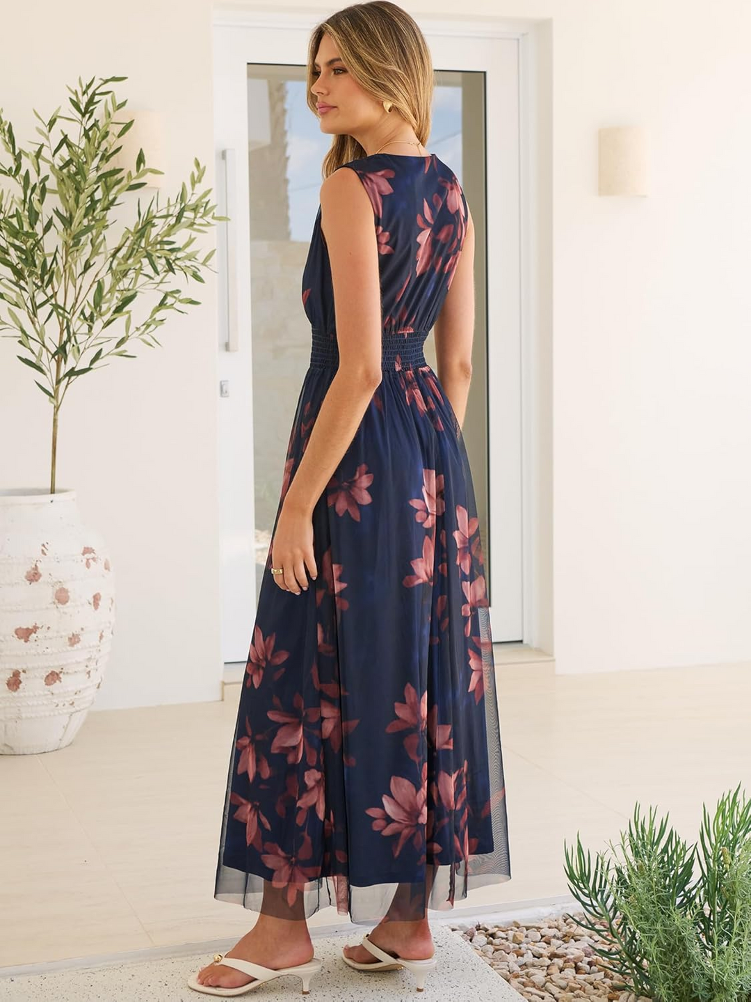 ANRABESS Women's Floral V-Neck A-Line Maxi Dress