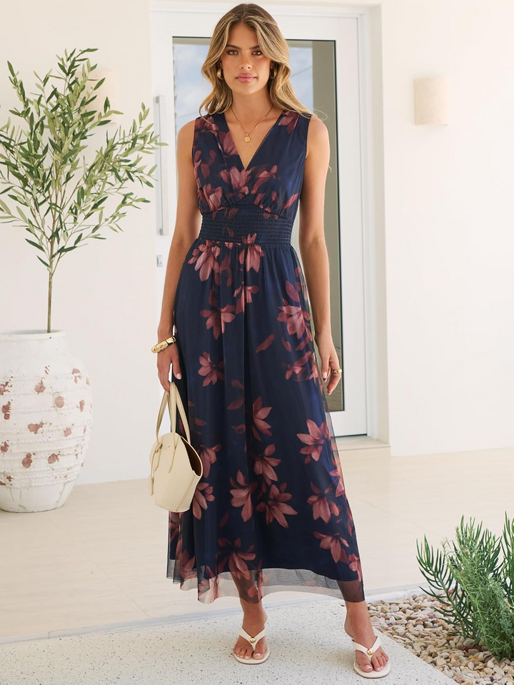 ANRABESS Women's Floral V-Neck A-Line Maxi Dress