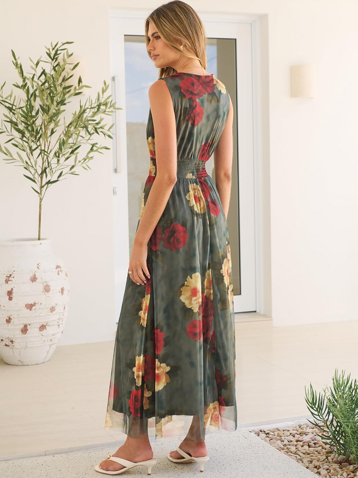 ANRABESS Women's Floral V-Neck A-Line Maxi Dress