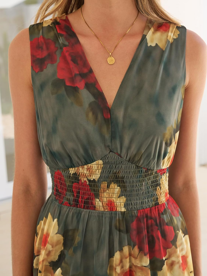 ANRABESS Women's Floral V-Neck A-Line Maxi Dress