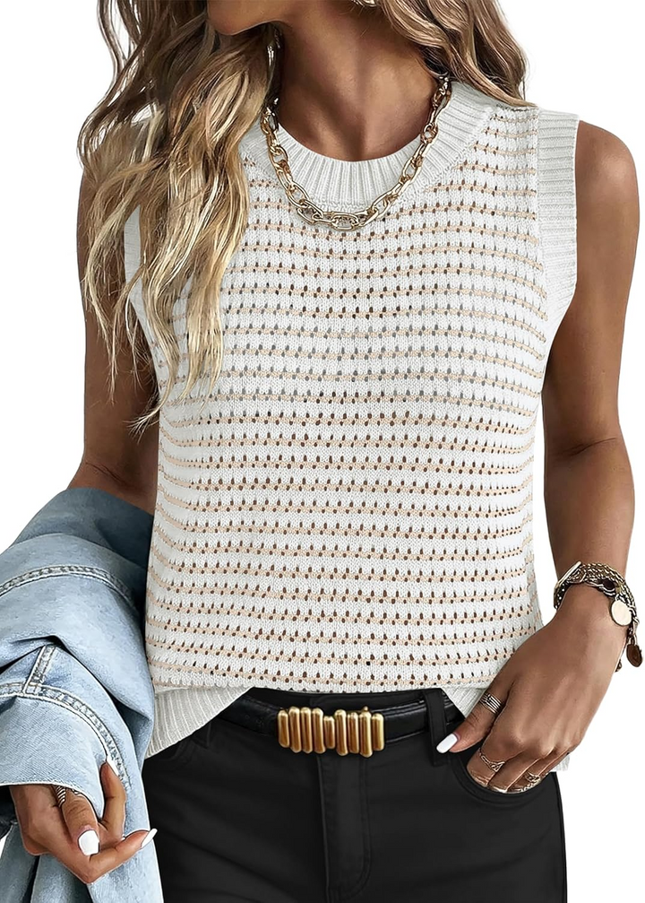 ANRABESS Women's Striped Sleeveless Sweater Vest