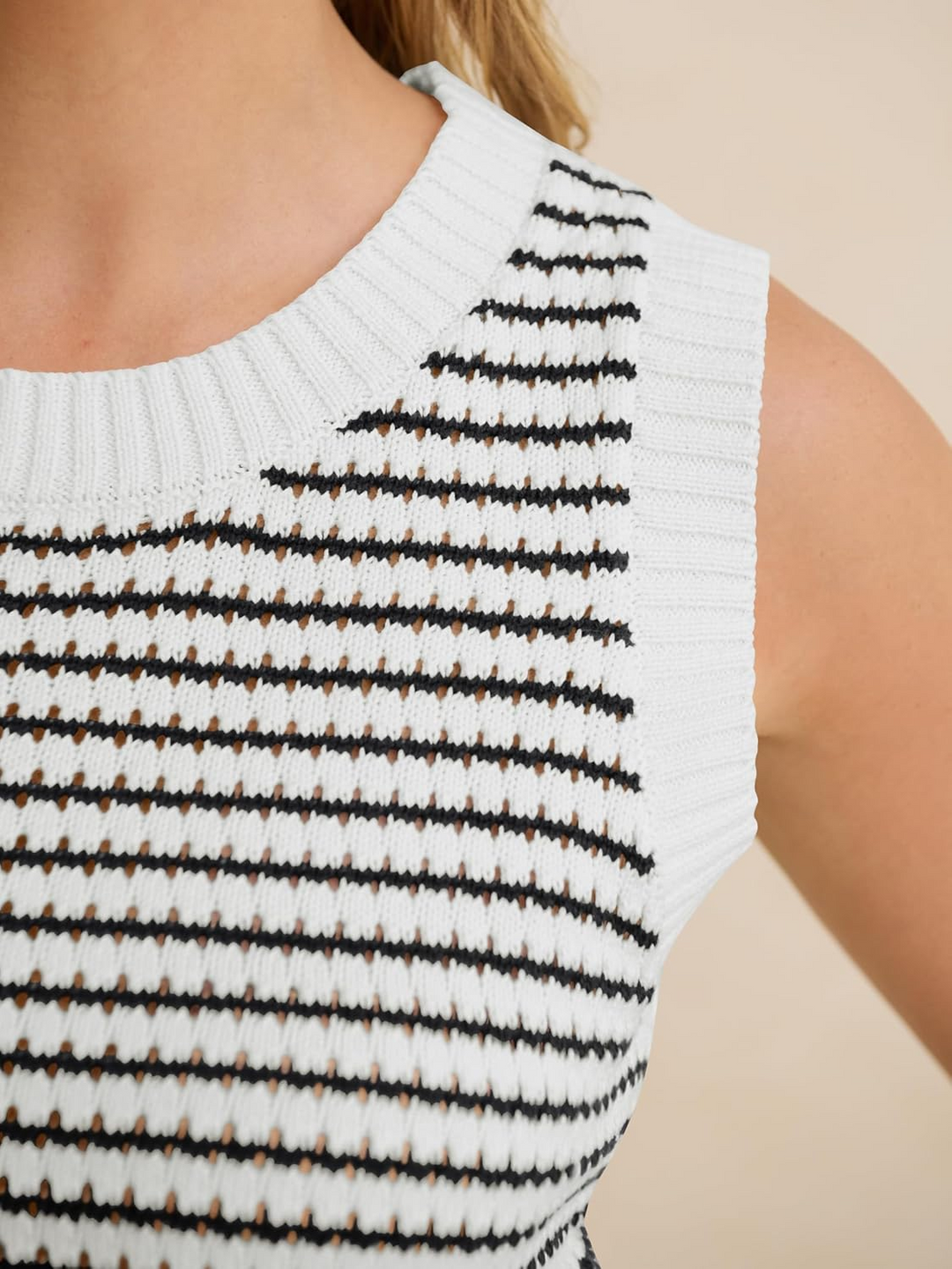 ANRABESS Women's Striped Sleeveless Sweater Vest