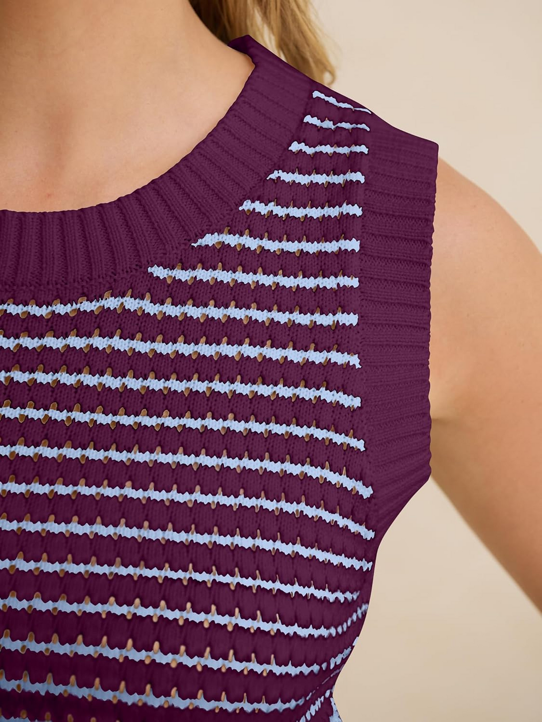 ANRABESS Women's Striped Sleeveless Sweater Vest