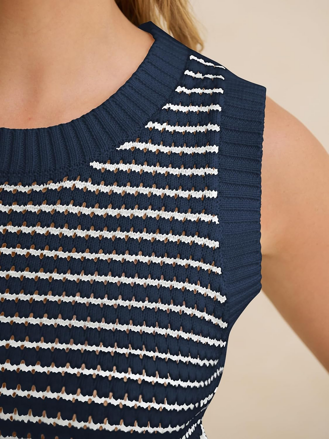 ANRABESS Women's Striped Sleeveless Sweater Vest