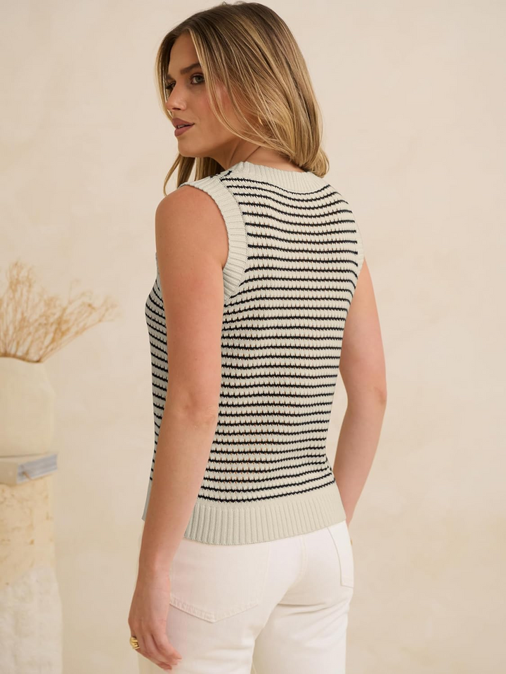 ANRABESS Women's Striped Sleeveless Sweater Vest