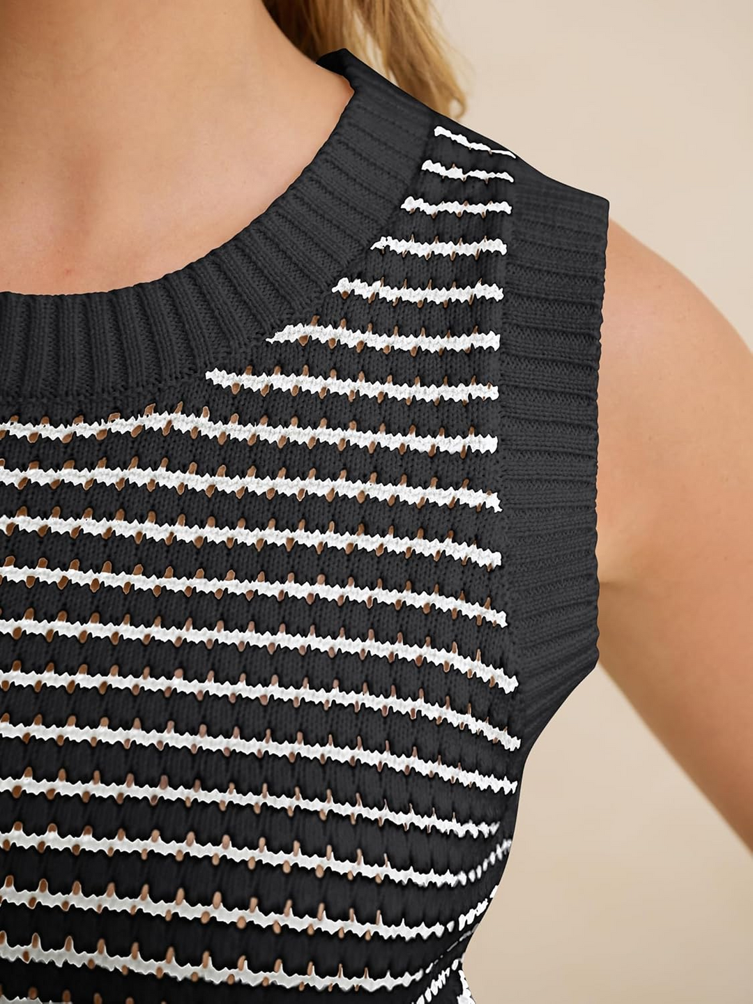 ANRABESS Women's Striped Sleeveless Sweater Vest