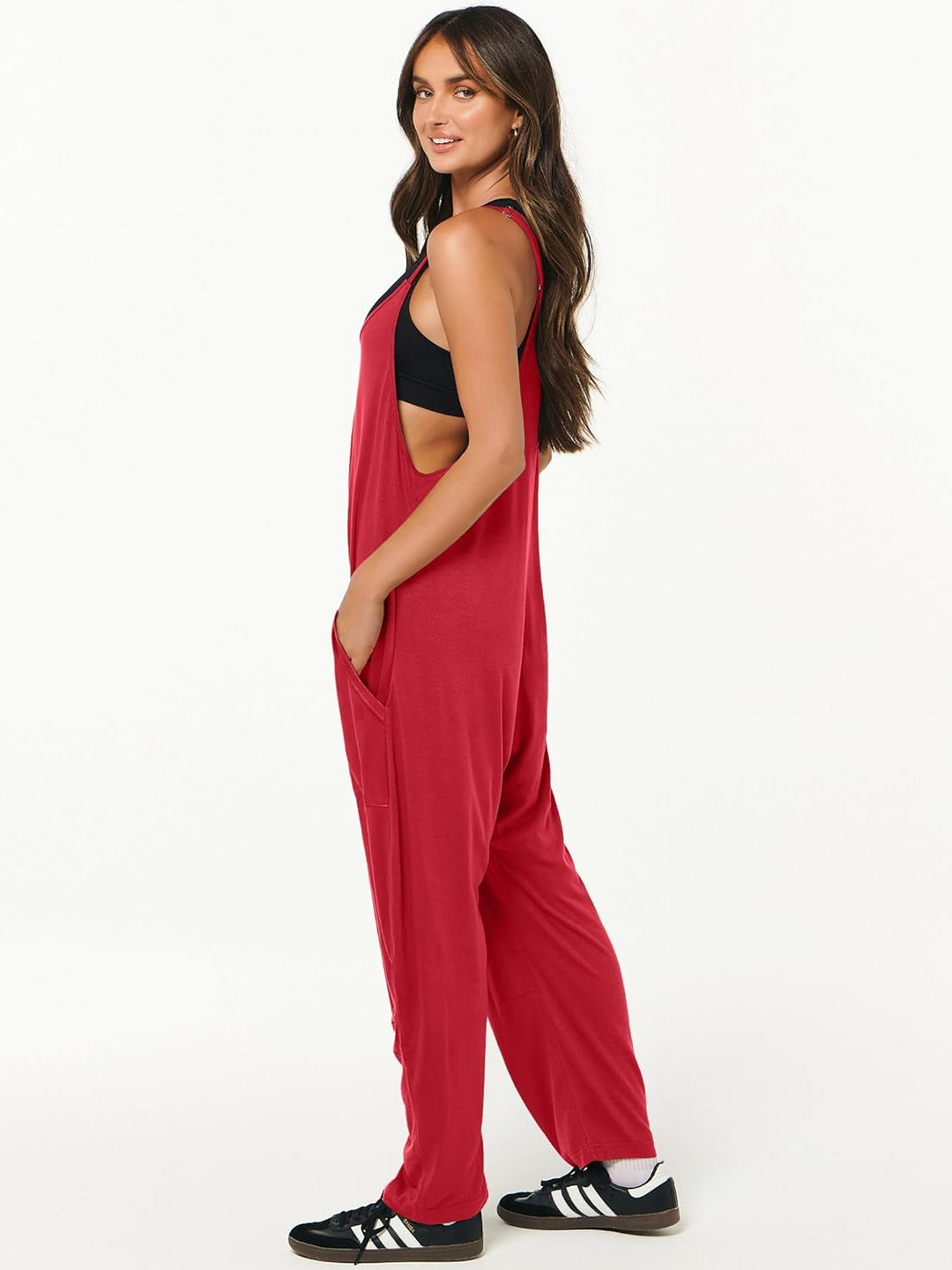 ANRABESS Adjustable Strap V-Neck Harem Pants Jumpsuit