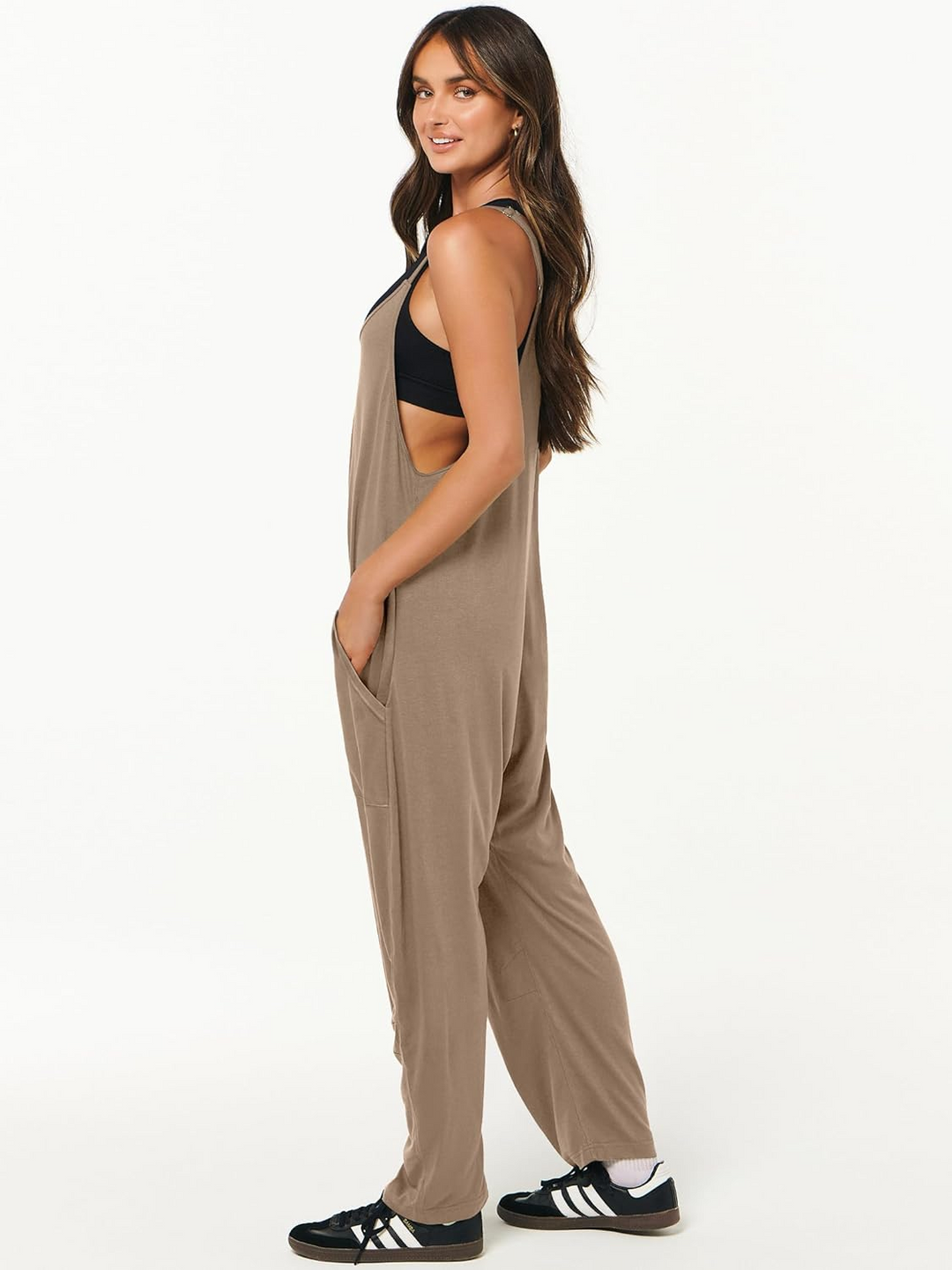 ANRABESS Adjustable Strap V-Neck Harem Pants Jumpsuit