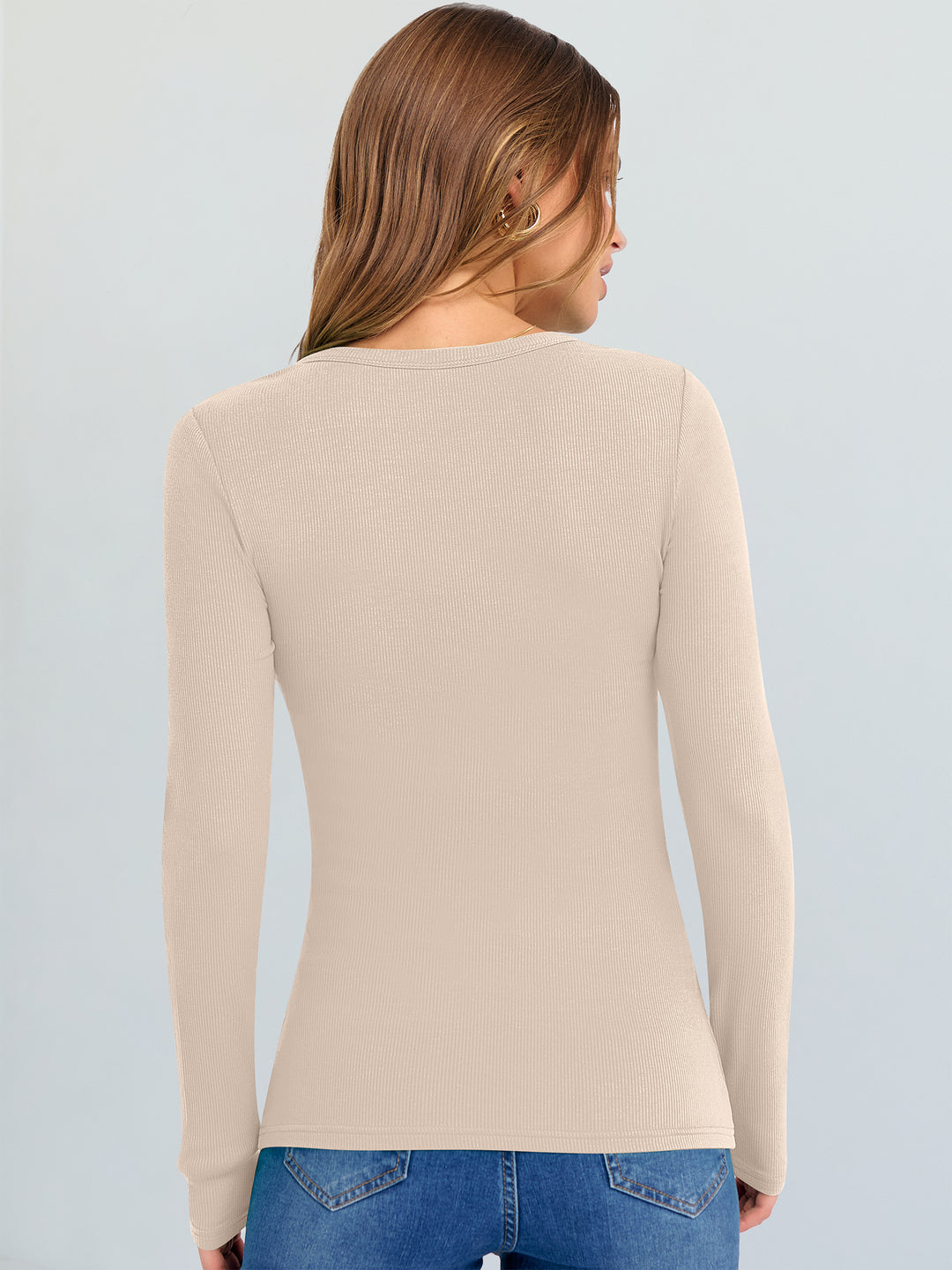 ANRABESS Long Sleeve Shirts for Women V Neck Ribbed Knit Fitted Fall Basic Tshirts Going Out Tops 2025 Casual Trendy Clothes