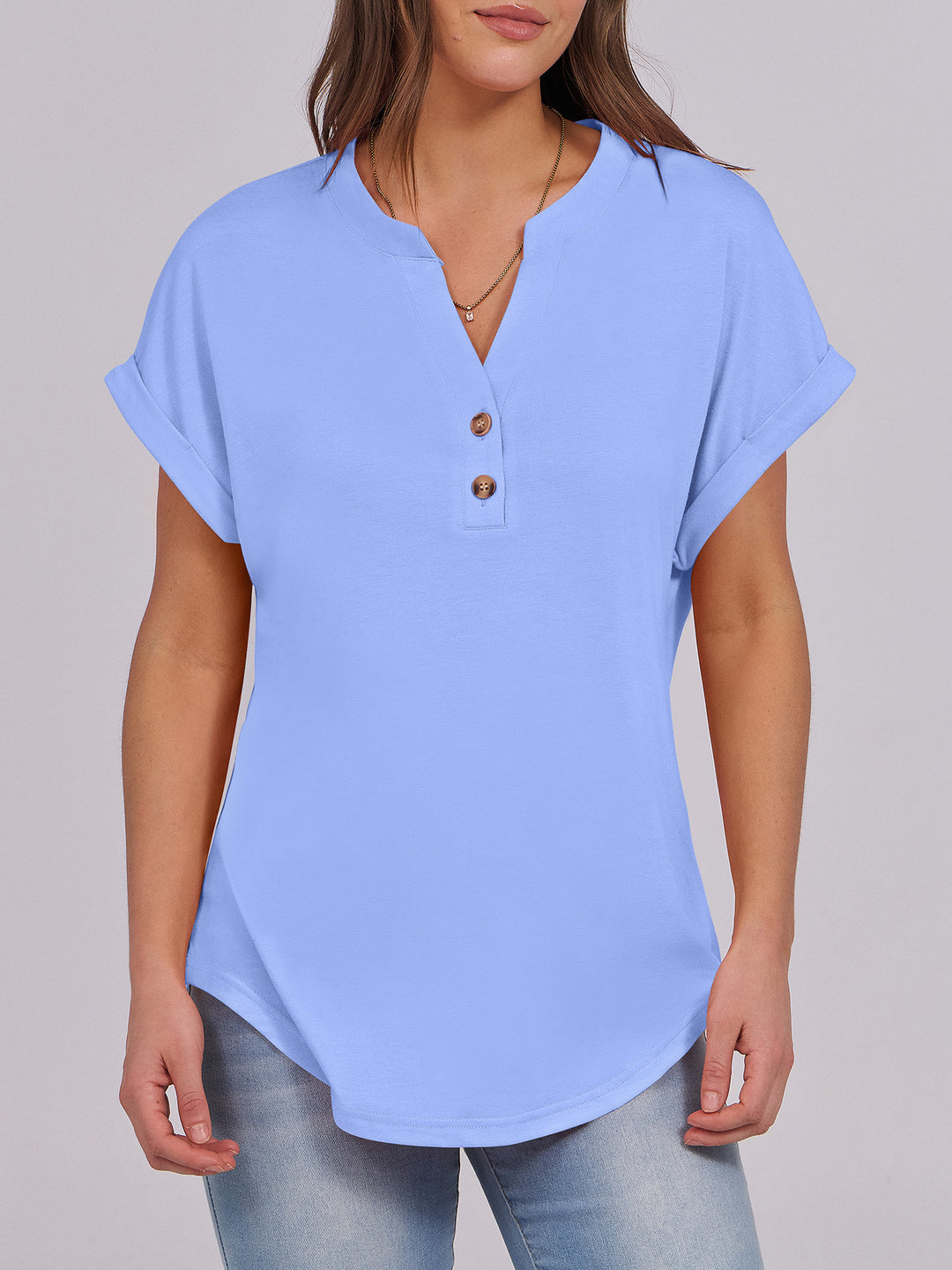 ANRABESS Women's Short Sleeve V-Neck Henley Top