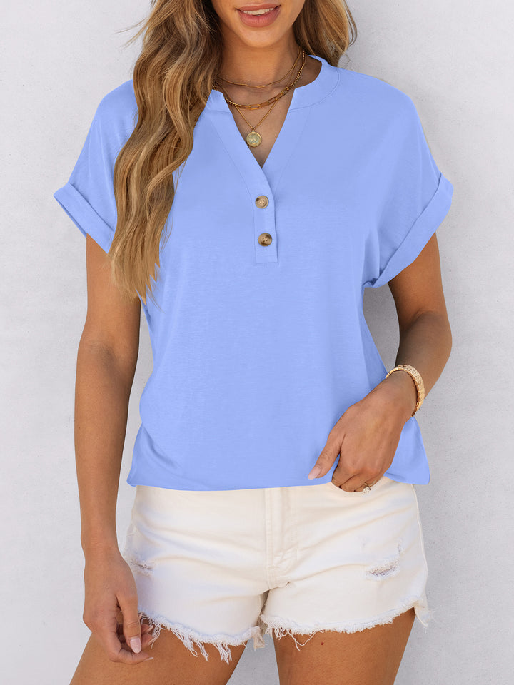 ANRABESS Women's Short Sleeve V-Neck Henley Top