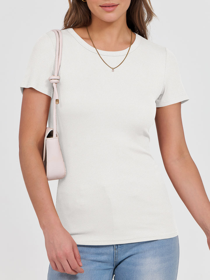 ANRABESS Women's Ribbed Crewneck Slim Fit Tee