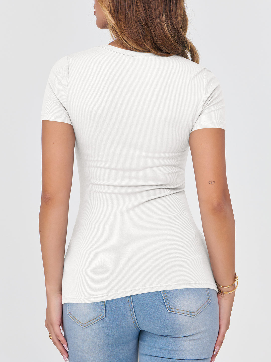 ANRABESS Women's Ribbed Crewneck Slim Fit Tee