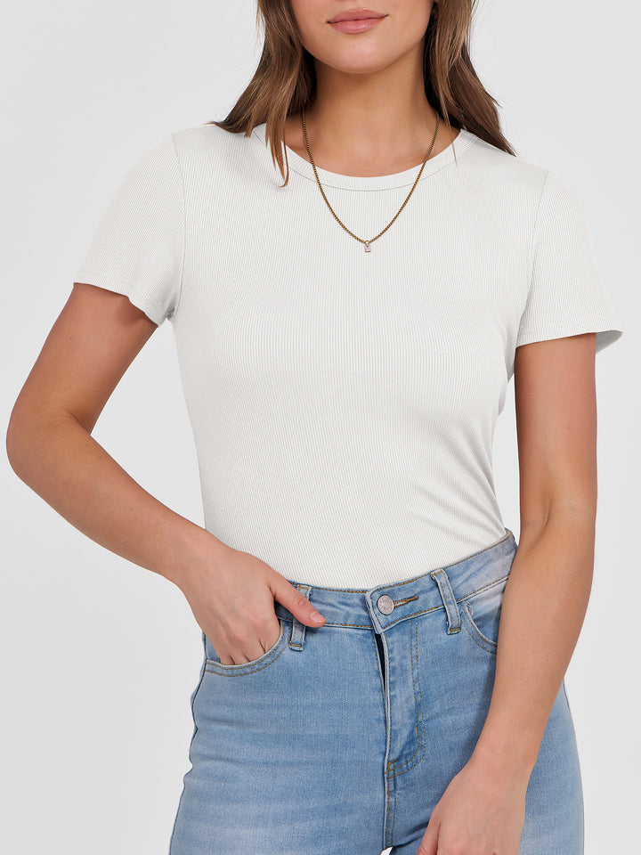 ANRABESS Women's Ribbed Crewneck Slim Fit Tee