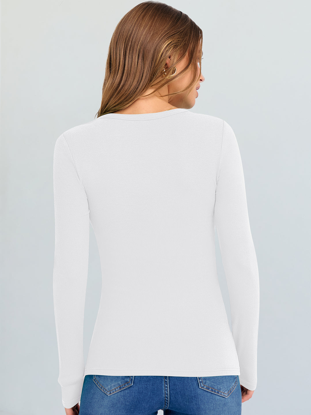 ANRABESS Long Sleeve Shirts for Women V Neck Ribbed Knit Fitted Fall Basic Tshirts Going Out Tops 2025 Casual Trendy Clothes