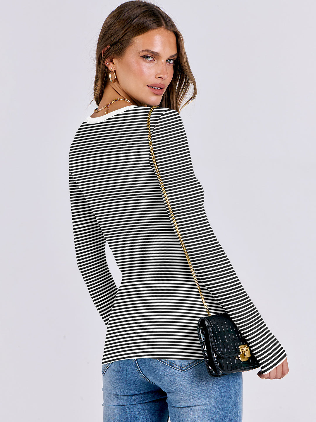 ANRABESS Women's Long Sleeve Rib-Knit Shirt