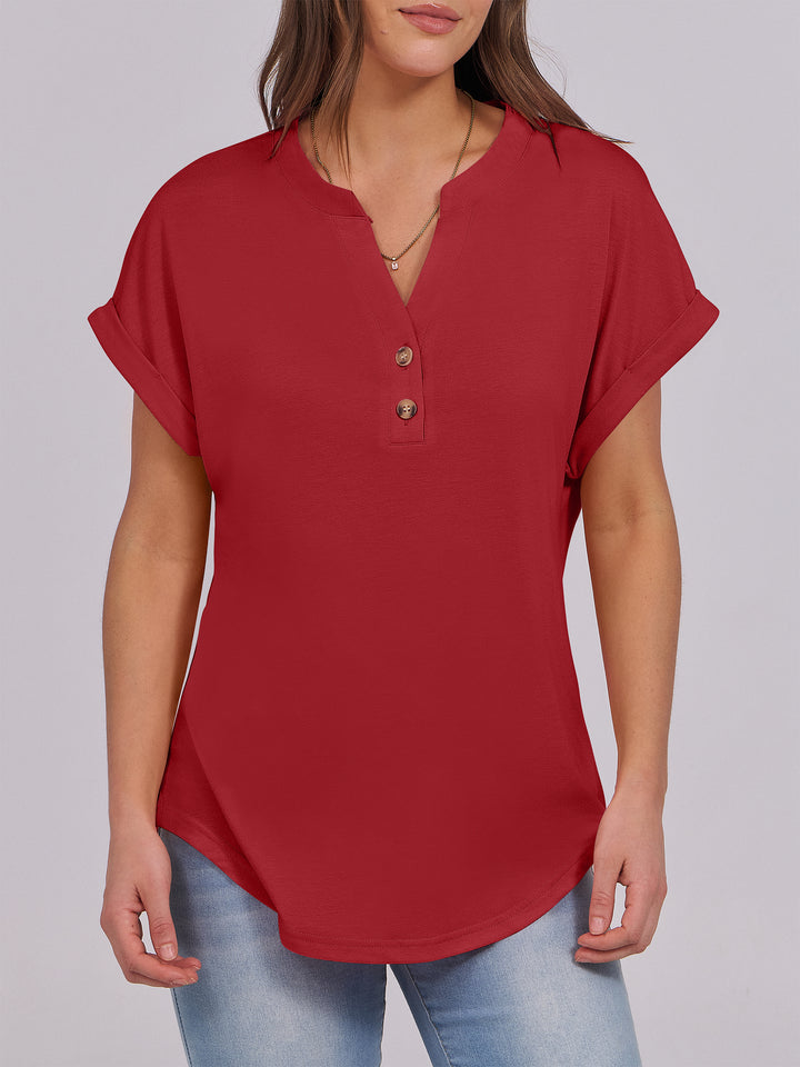 ANRABESS Women's Short Sleeve V-Neck Henley Top