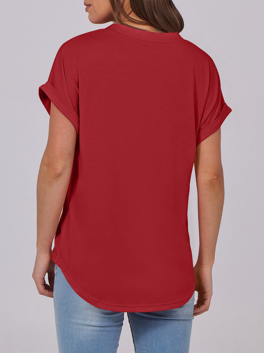 ANRABESS Women's Short Sleeve V-Neck Henley Top