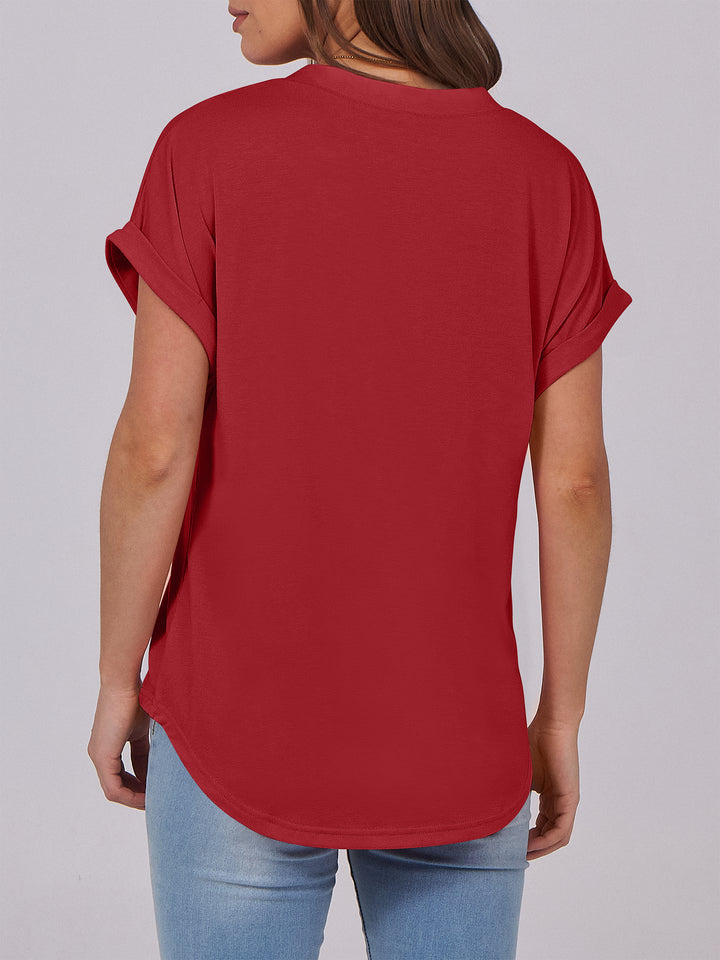 ANRABESS Women's Short Sleeve V-Neck Henley Top