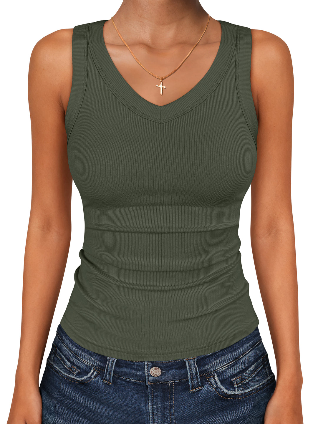 ANRABESS Women's V-Neck Ribbed Slim Tank