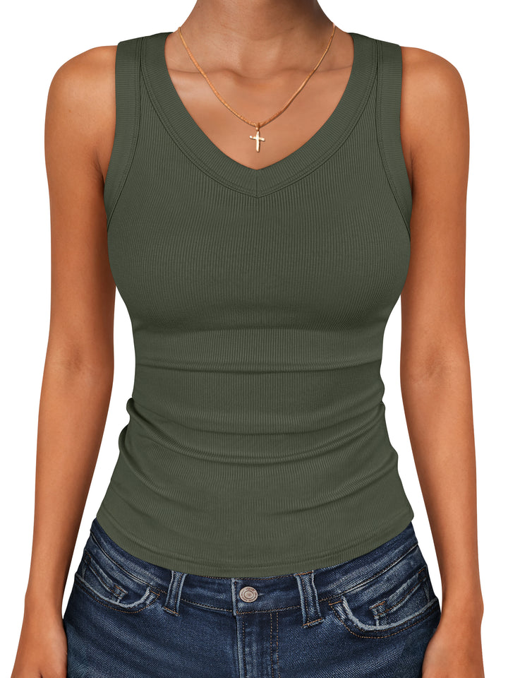 ANRABESS Women's V-Neck Ribbed Slim Tank