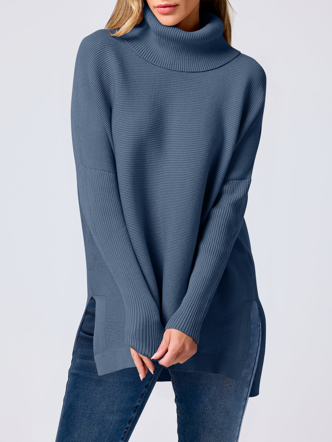 ANRABESS Batwing Sleeve Turtleneck Loose Tunic Pullover