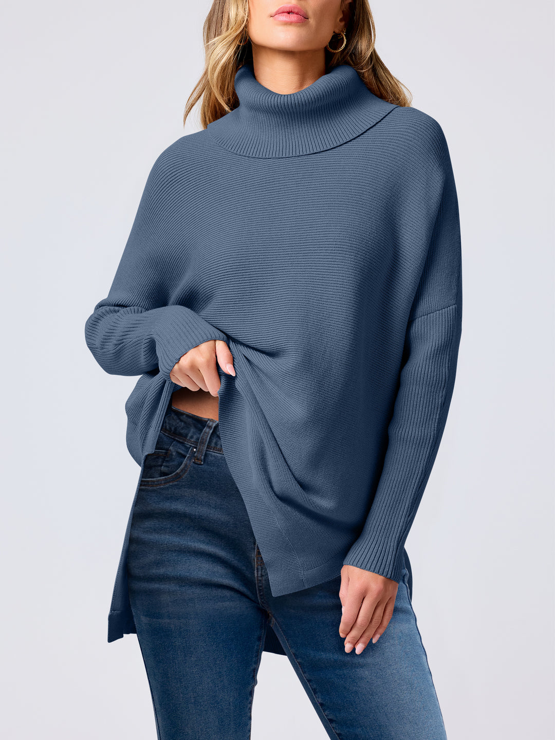 ANRABESS Batwing Sleeve Turtleneck Loose Tunic Pullover