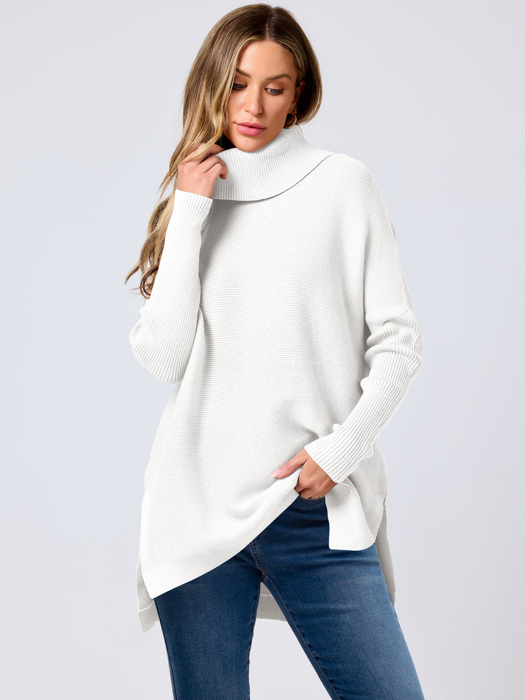ANRABESS Batwing Sleeve Turtleneck Loose Tunic Pullover