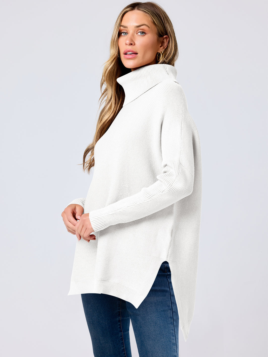 ANRABESS Batwing Sleeve Turtleneck Loose Tunic Pullover