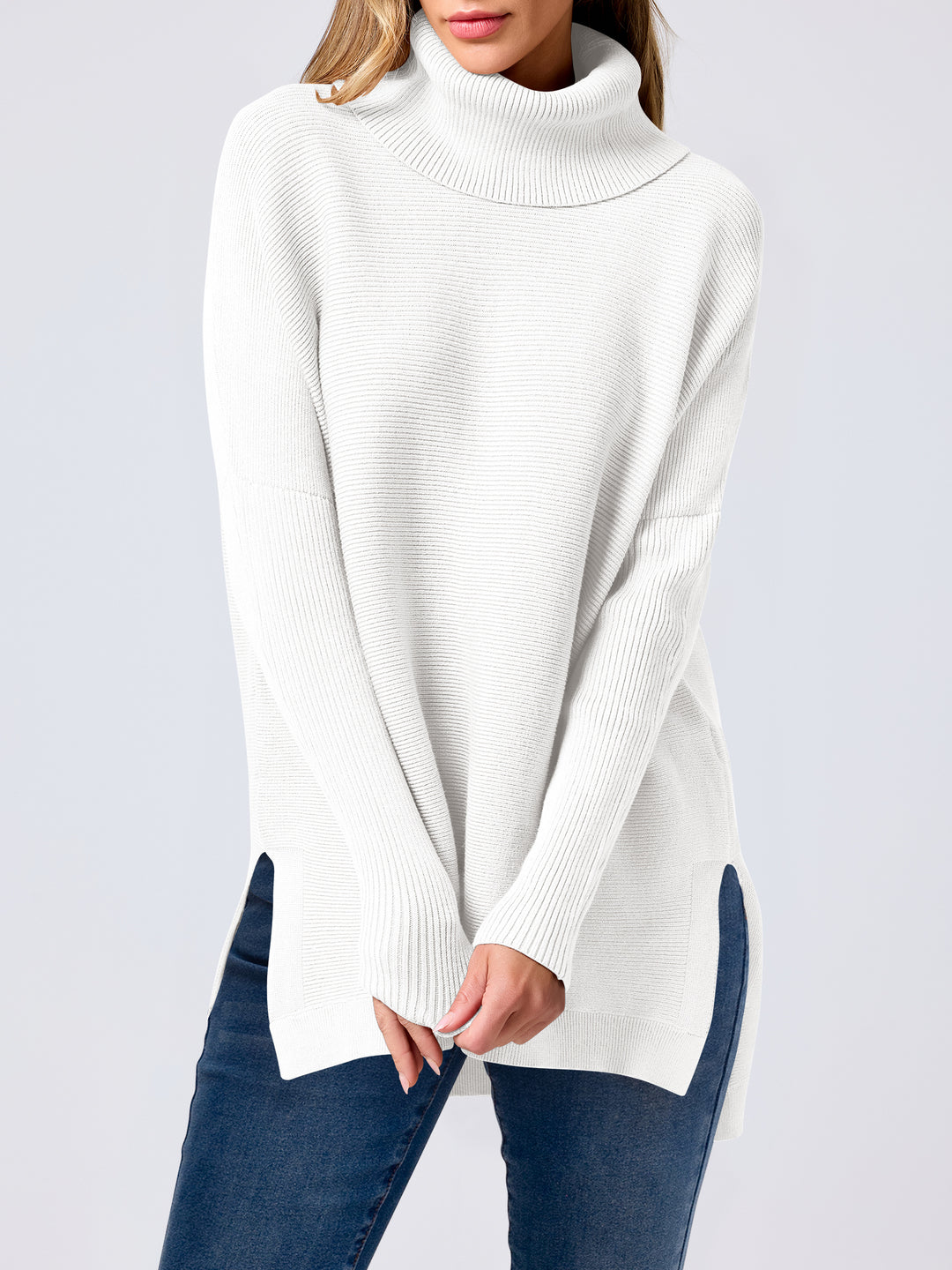 ANRABESS Batwing Sleeve Turtleneck Loose Tunic Pullover