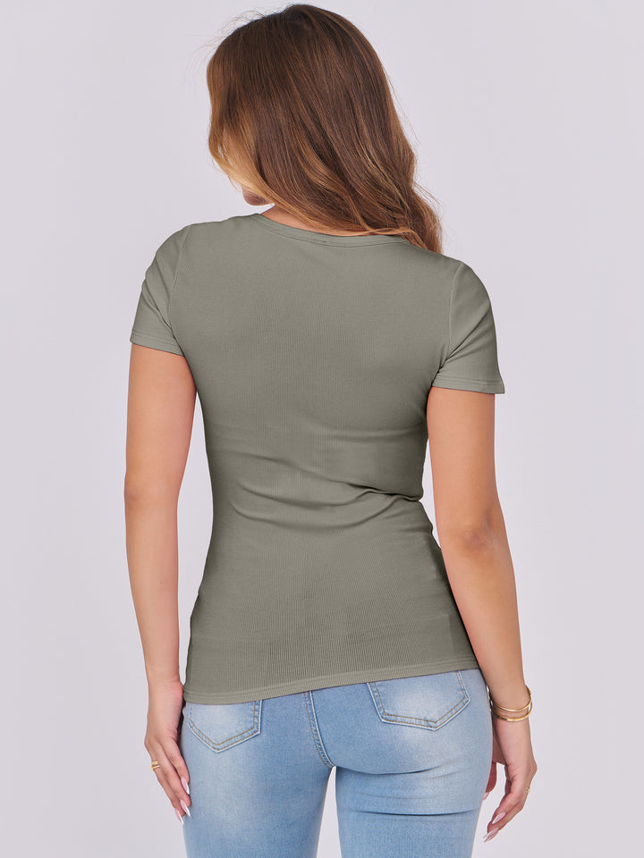 ANRABESS Women's Ribbed Scoop Neck Slim Fit Tee