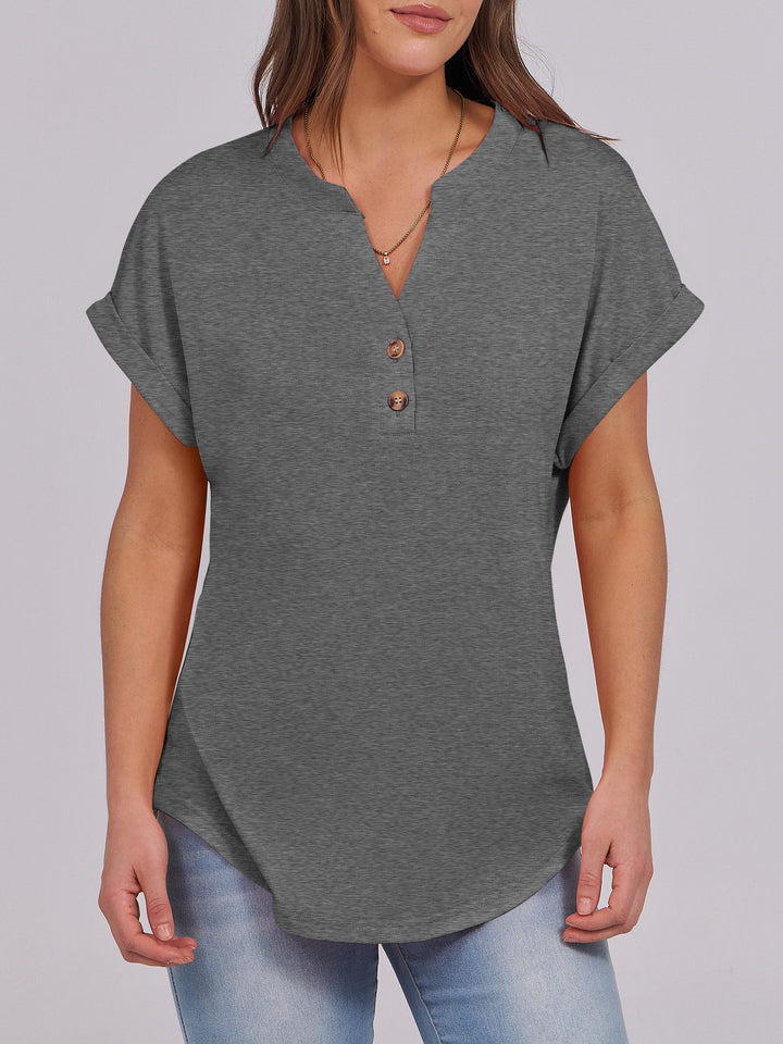 ANRABESS Women's Short Sleeve V-Neck Henley Top