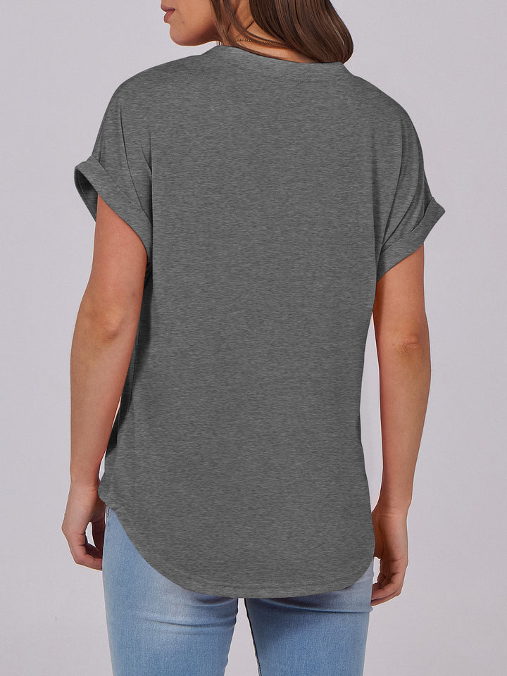 ANRABESS Women's Short Sleeve V-Neck Henley Top