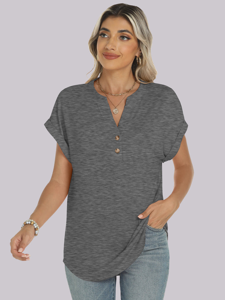 ANRABESS Women's Short Sleeve V-Neck Henley Top