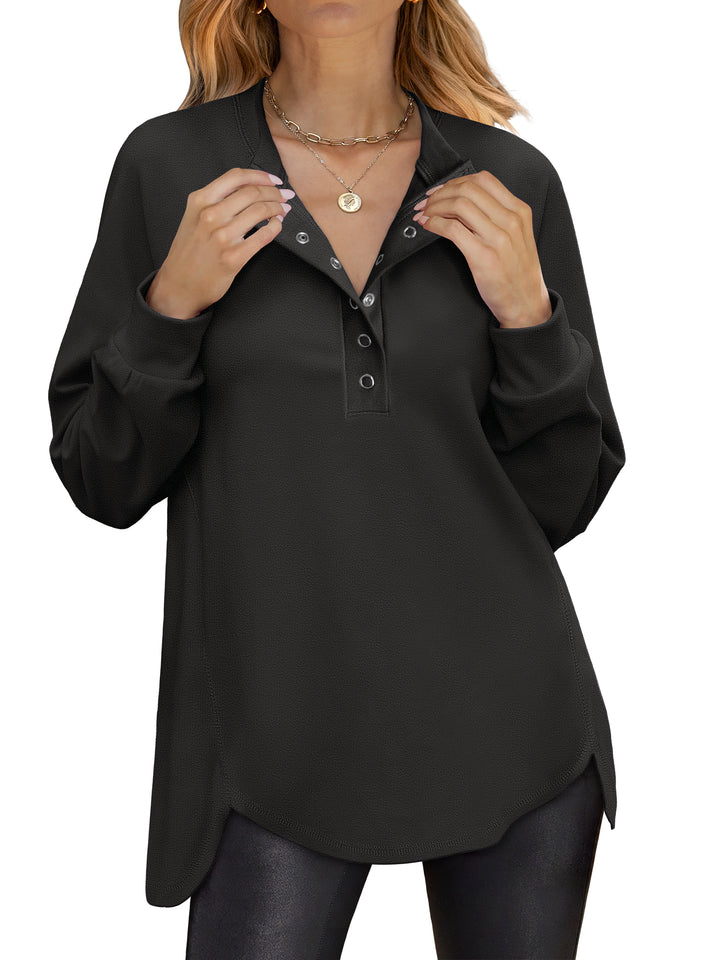 ANRABESS Women's Long Sleeve Henley Tops Tunic Sweatshirt Loose Slit Casual Button Shirts Pullover 2025 Fall Winter Outfits