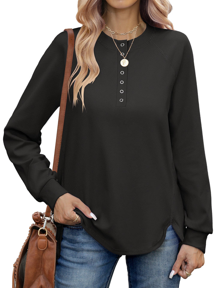ANRABESS Women's Long Sleeve Henley Tops Tunic Sweatshirt Loose Slit Casual Button Shirts Pullover 2025 Fall Winter Outfits