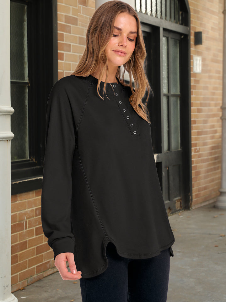 ANRABESS Women's Long Sleeve Henley Tops Tunic Sweatshirt Loose Slit Casual Button Shirts Pullover 2025 Fall Winter Outfits