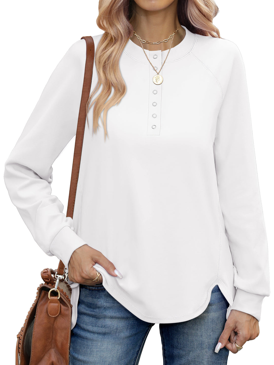 ANRABESS Women's Long Sleeve Henley Tops Tunic Sweatshirt Loose Slit Casual Button Shirts Pullover 2025 Fall Winter Outfits