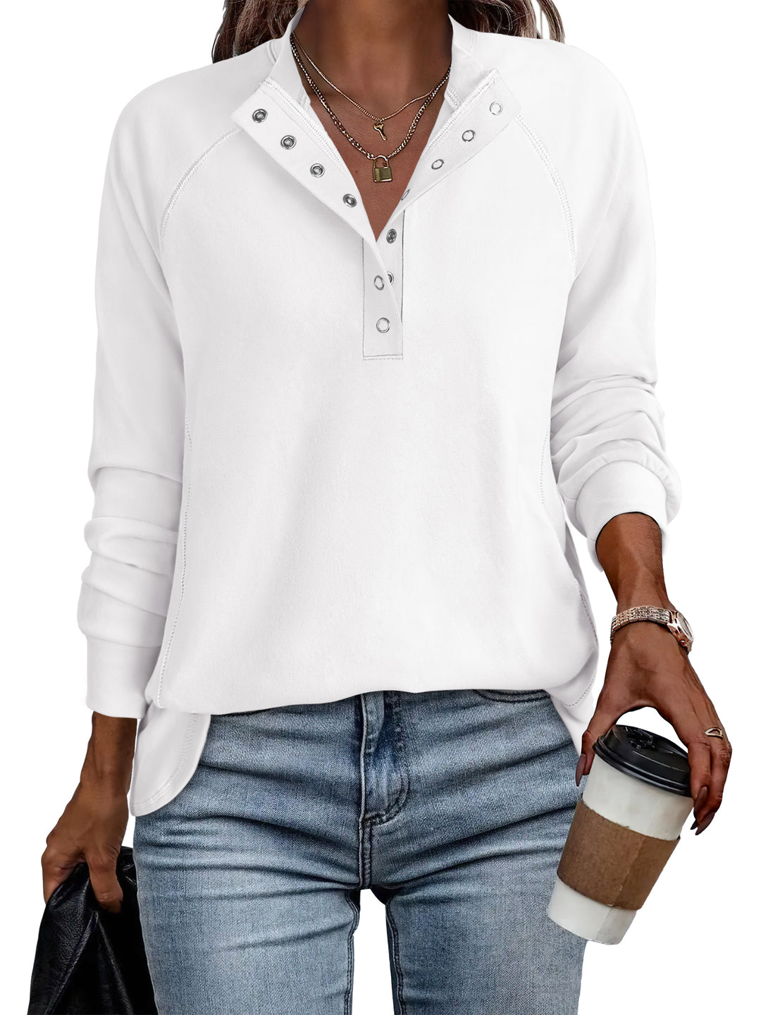 ANRABESS Women's Long Sleeve Henley Tops Tunic Sweatshirt Loose Slit Casual Button Shirts Pullover 2025 Fall Winter Outfits