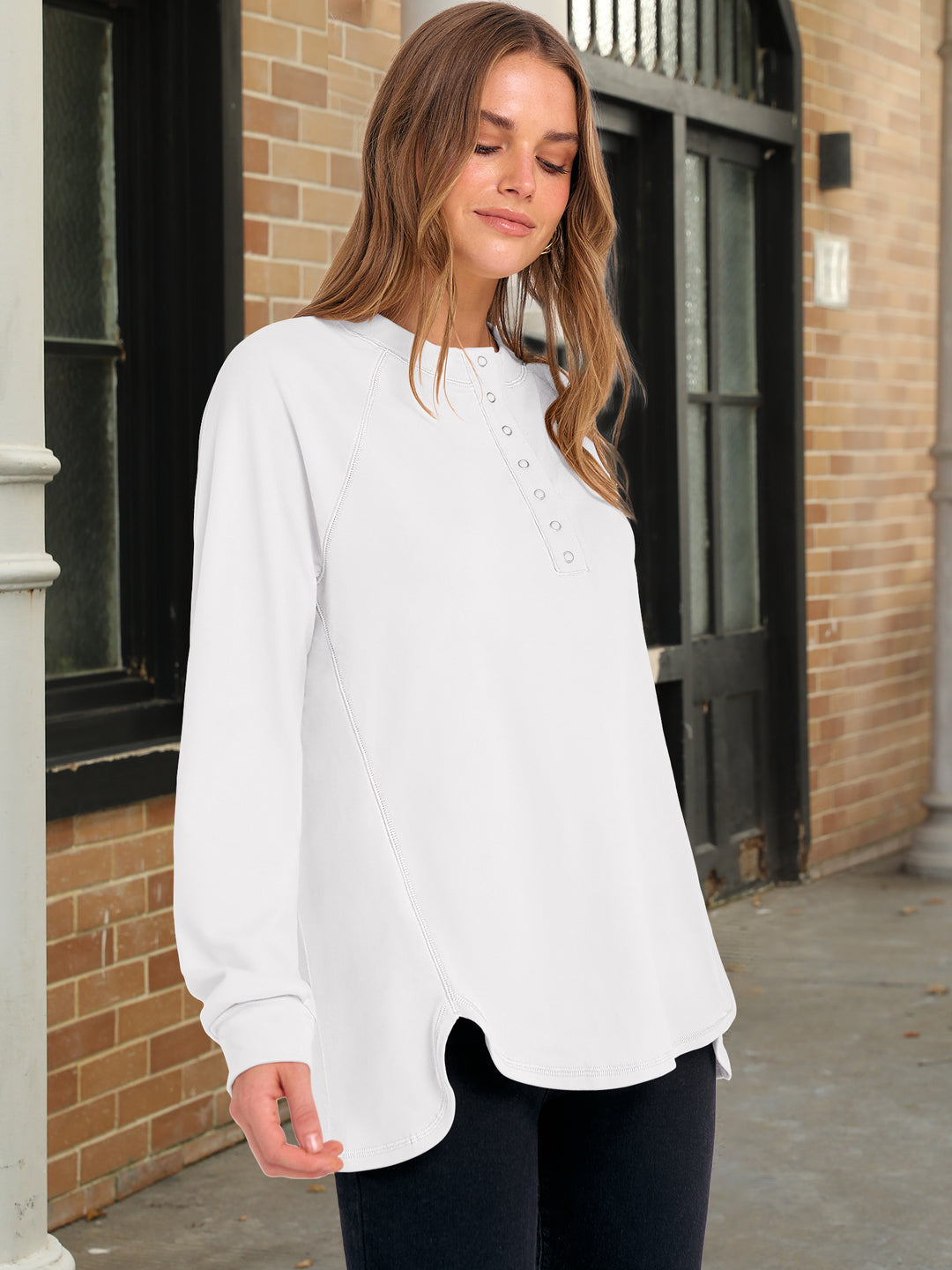 ANRABESS Women's Long Sleeve Henley Tops Tunic Sweatshirt Loose Slit Casual Button Shirts Pullover 2025 Fall Winter Outfits