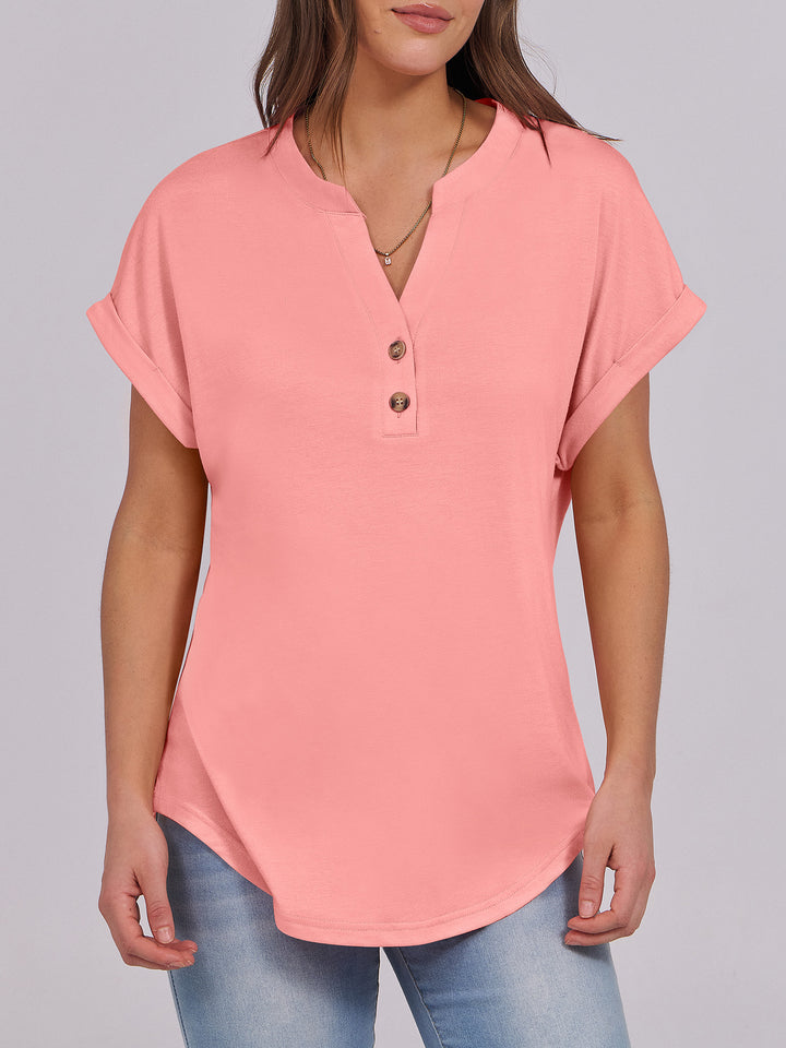 ANRABESS Women's Short Sleeve V-Neck Henley Top