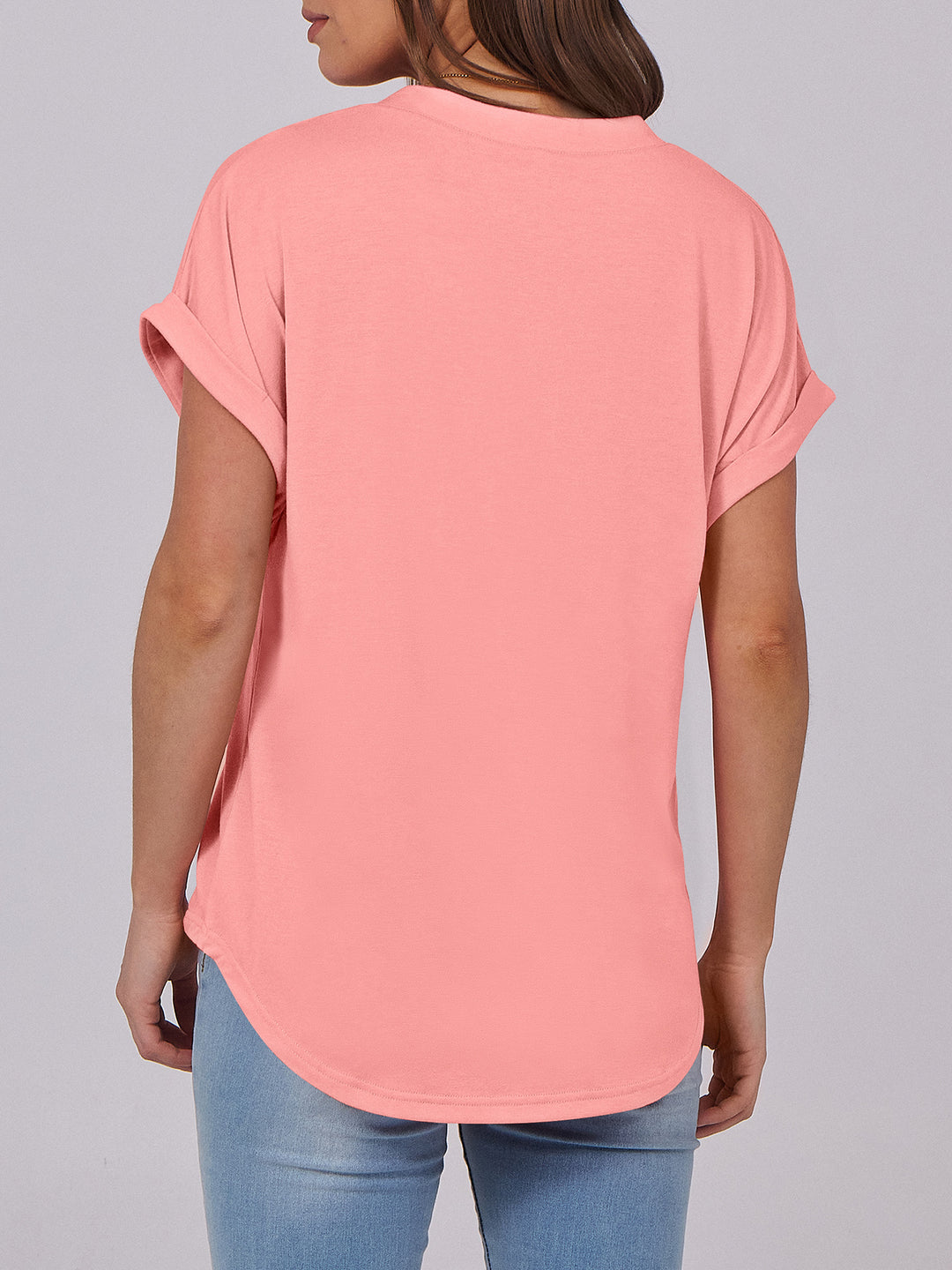 ANRABESS Women's Short Sleeve V-Neck Henley Top