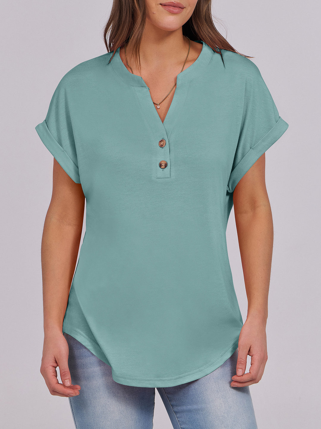 ANRABESS Women's Short Sleeve V-Neck Henley Top
