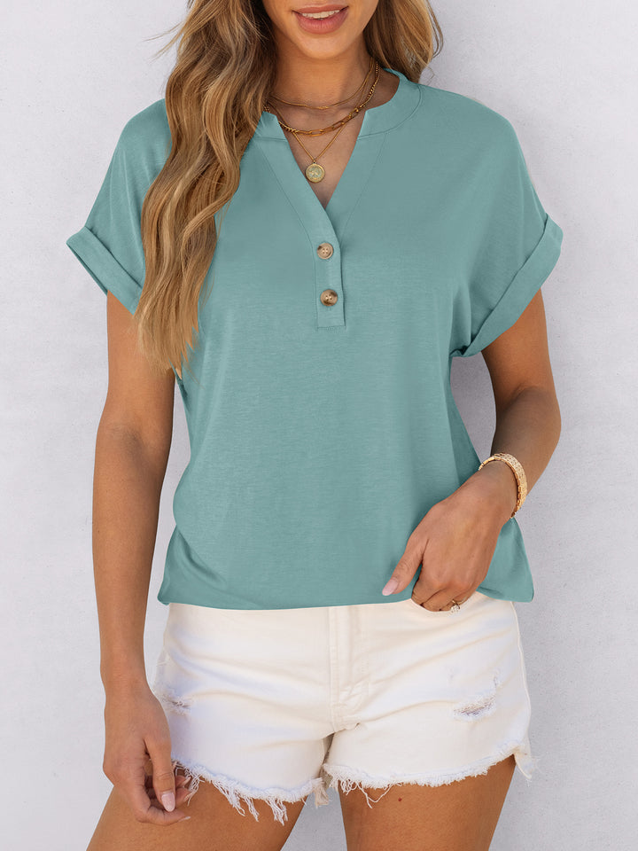 ANRABESS Women's Short Sleeve V-Neck Henley Top