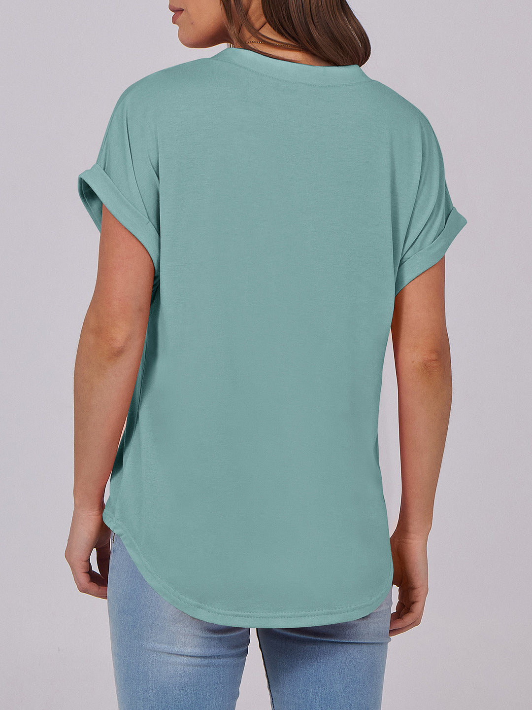 ANRABESS Women's Short Sleeve V-Neck Henley Top